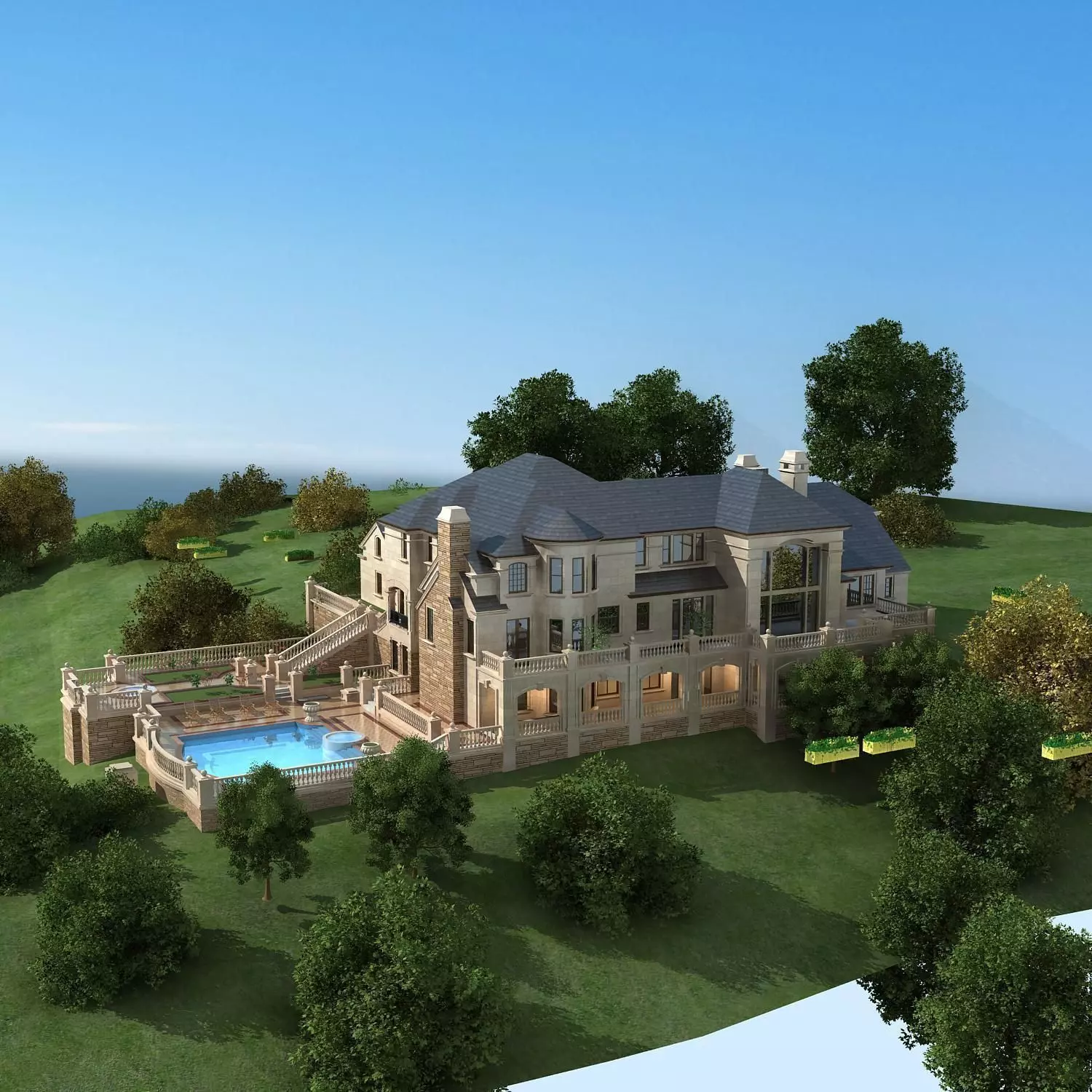 Villa luxury home on hillside 3D model