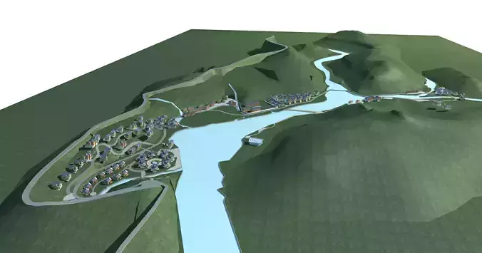 Villa city with river in middle