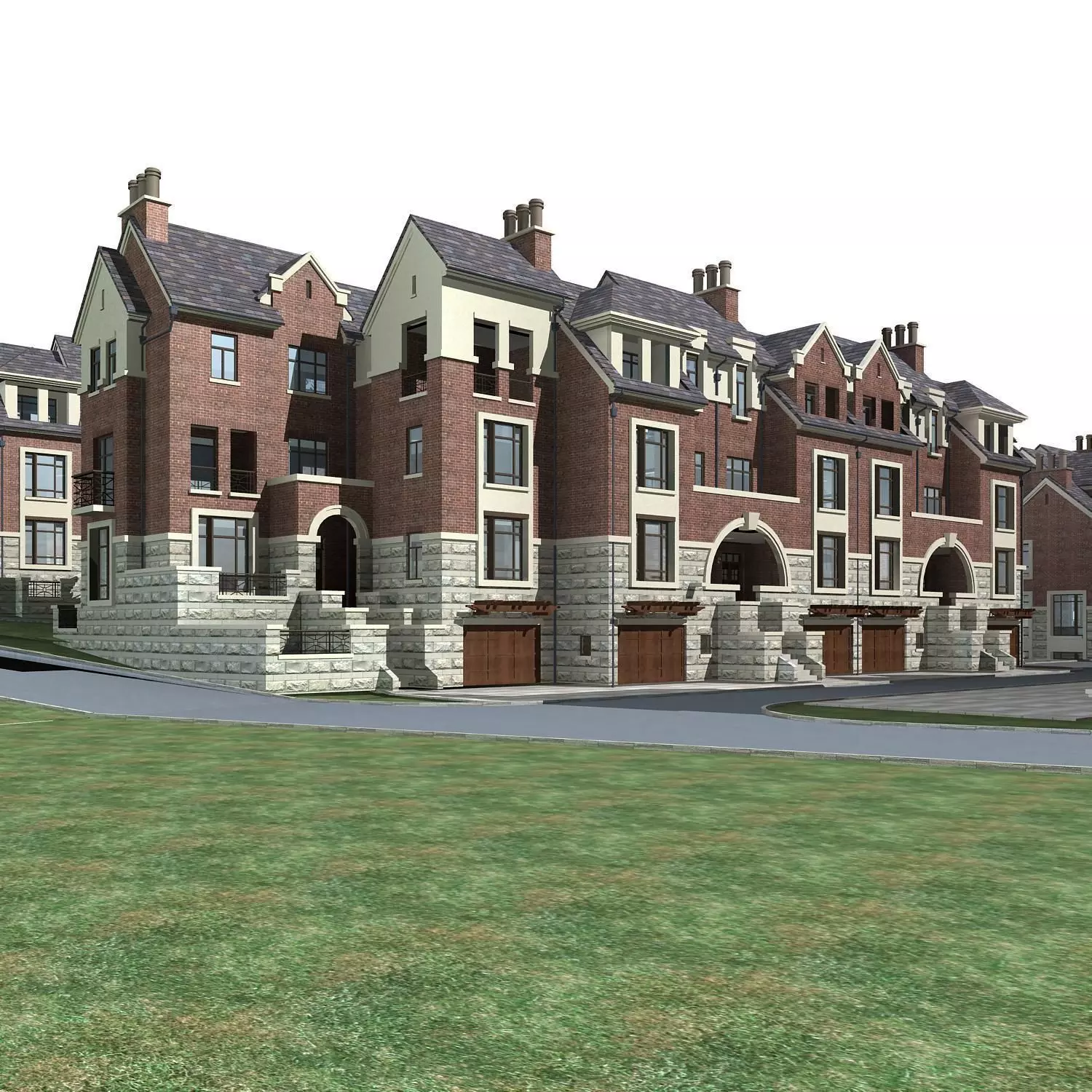 Villa brick building on grassy lot 3D model