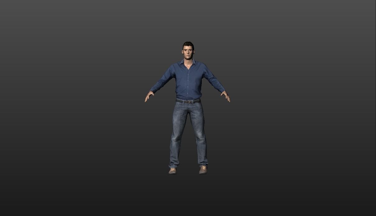 Farmer man in jeans and shirt Low-poly 3D model_0