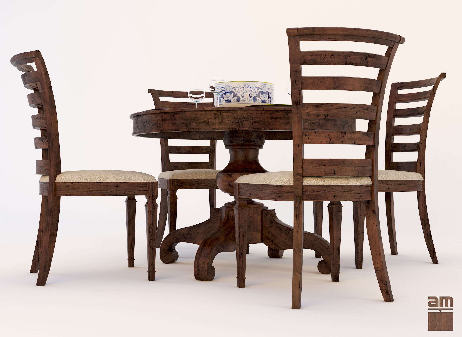 Round Table and Chair Set 3D model_3