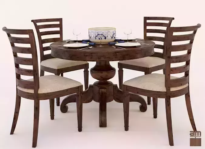 Round Table and Chair Set 3D model