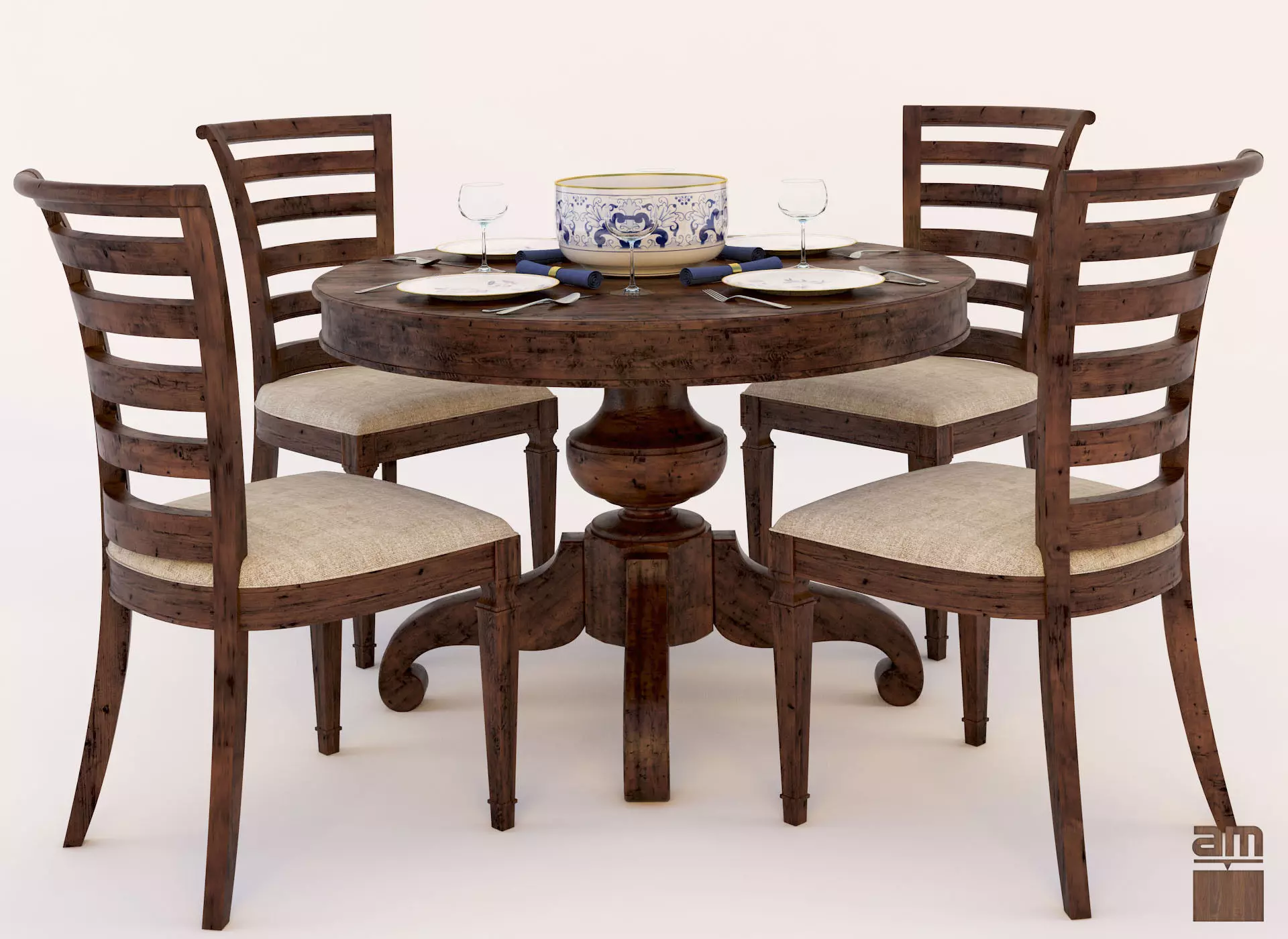 Round Table and Chair Set 3D model_0