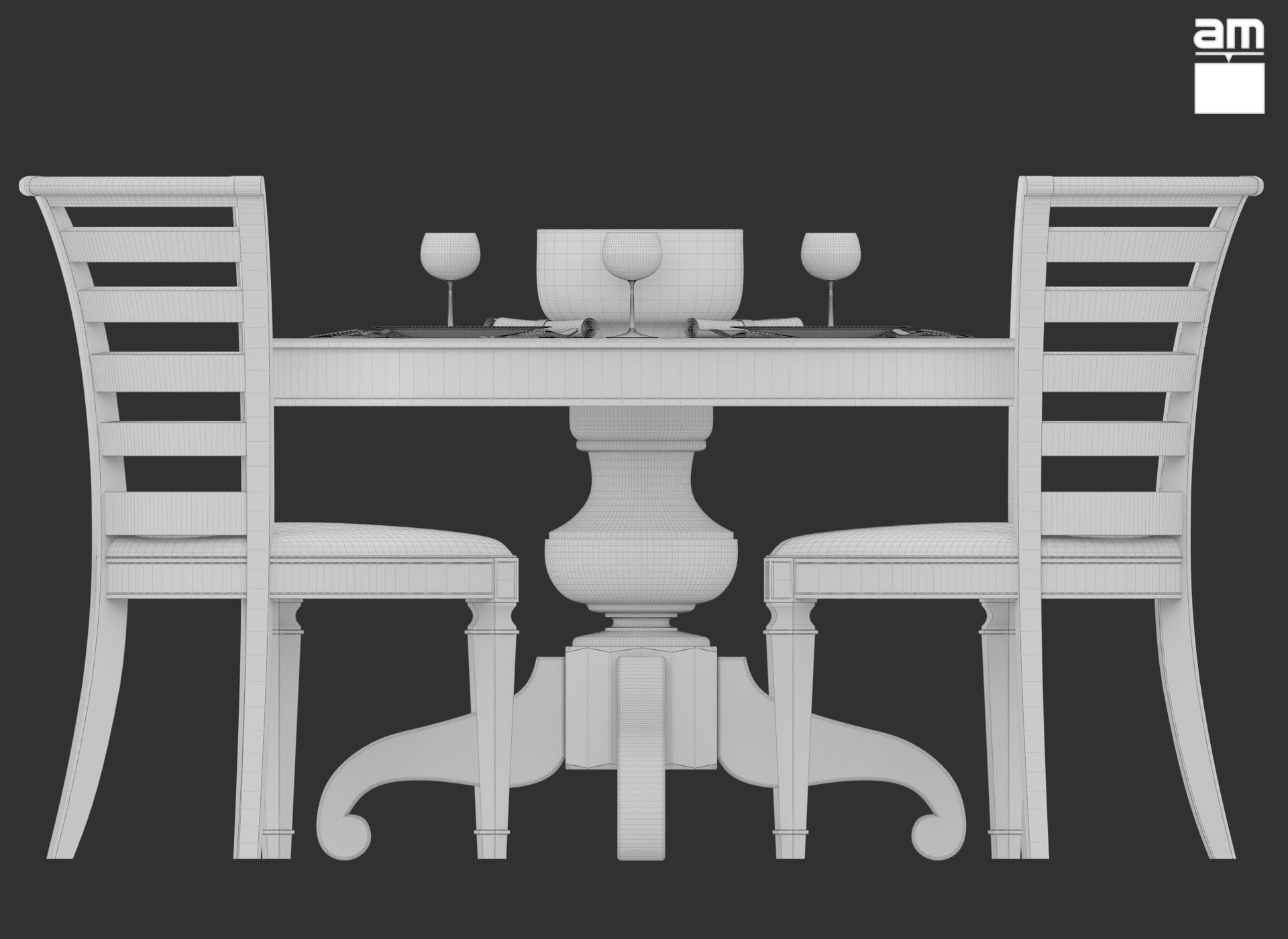 Round Table and Chair Set 3D model_8