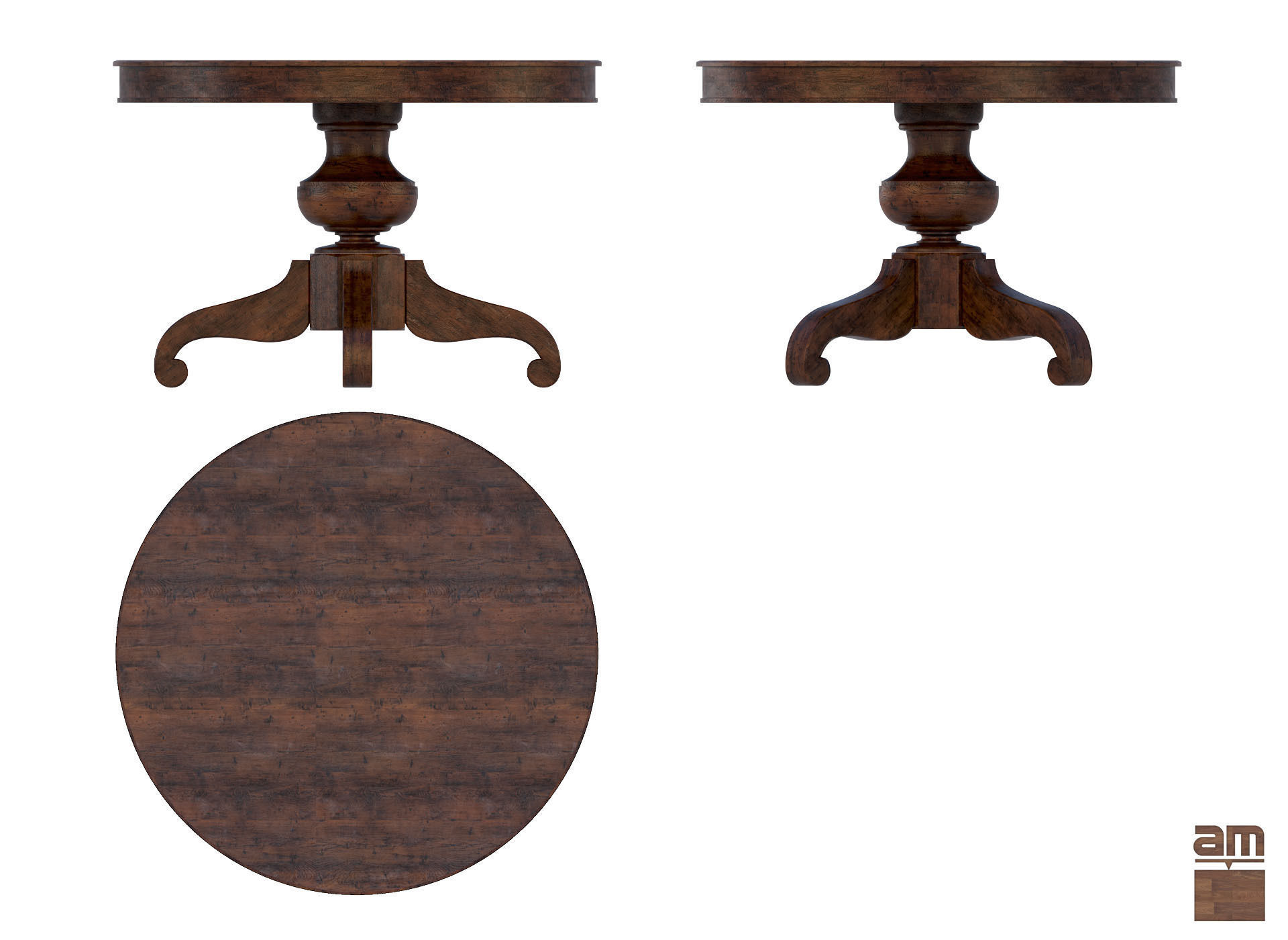 Round Table and Chair Set 3D model_7