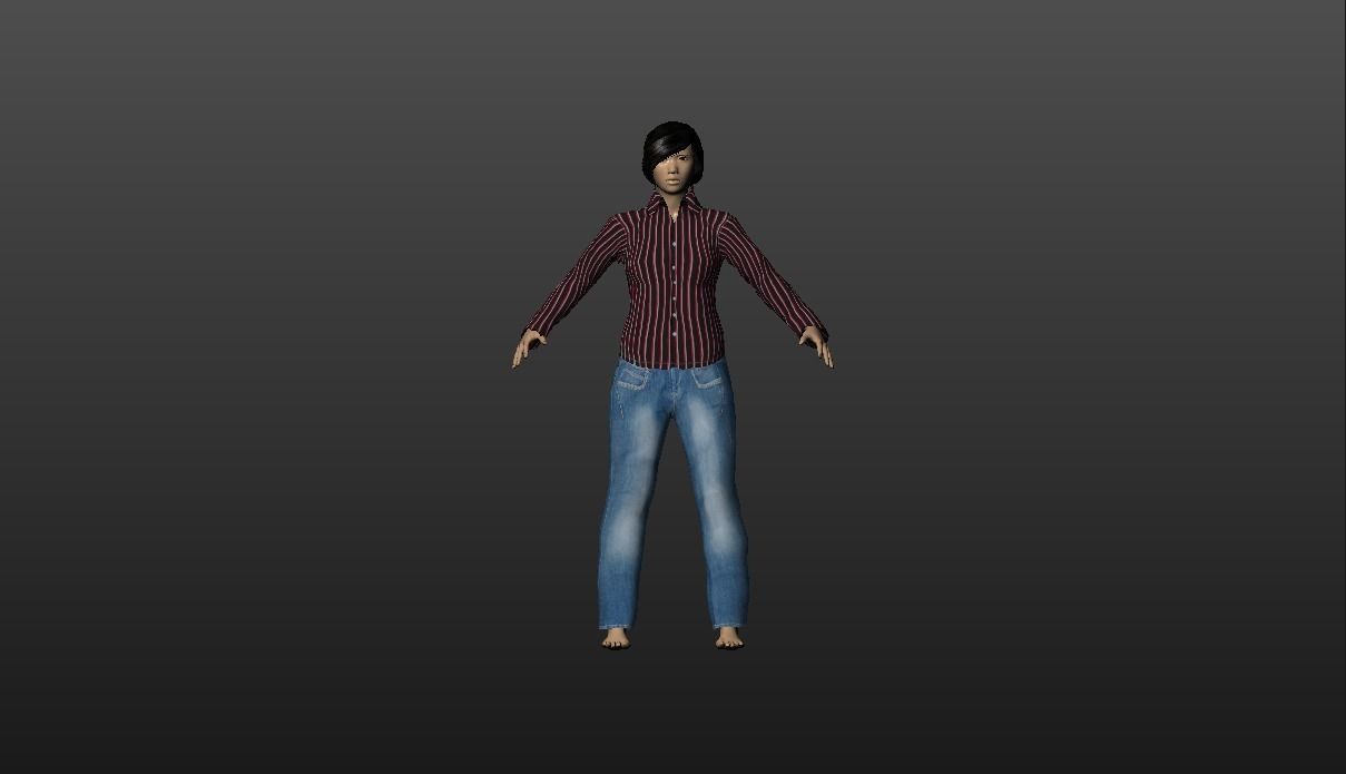 Girls woman in jeans Low-poly 3D model_0