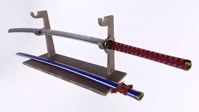 Katana Samurai Sword and Stand Low-poly 3D model