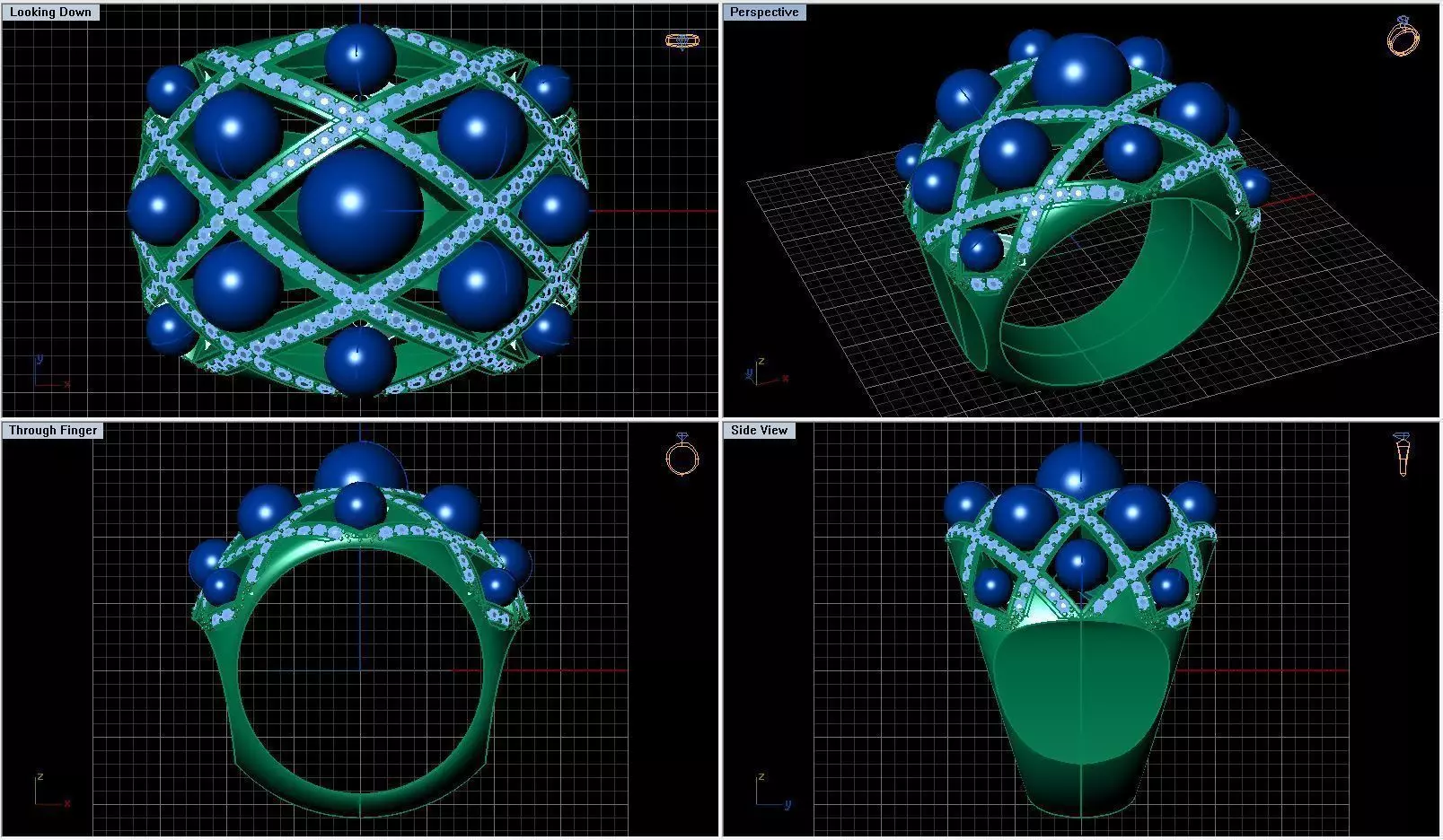 Ring gold with pearls and diamonds 3D print model_0