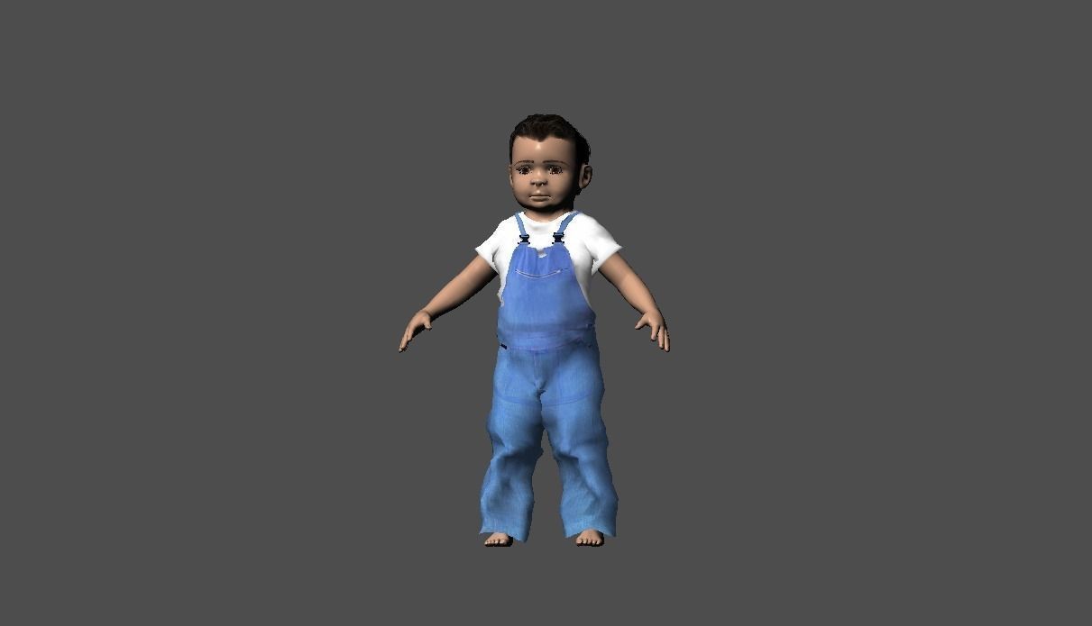 Infant boy in overalls Low-poly 3D model_0
