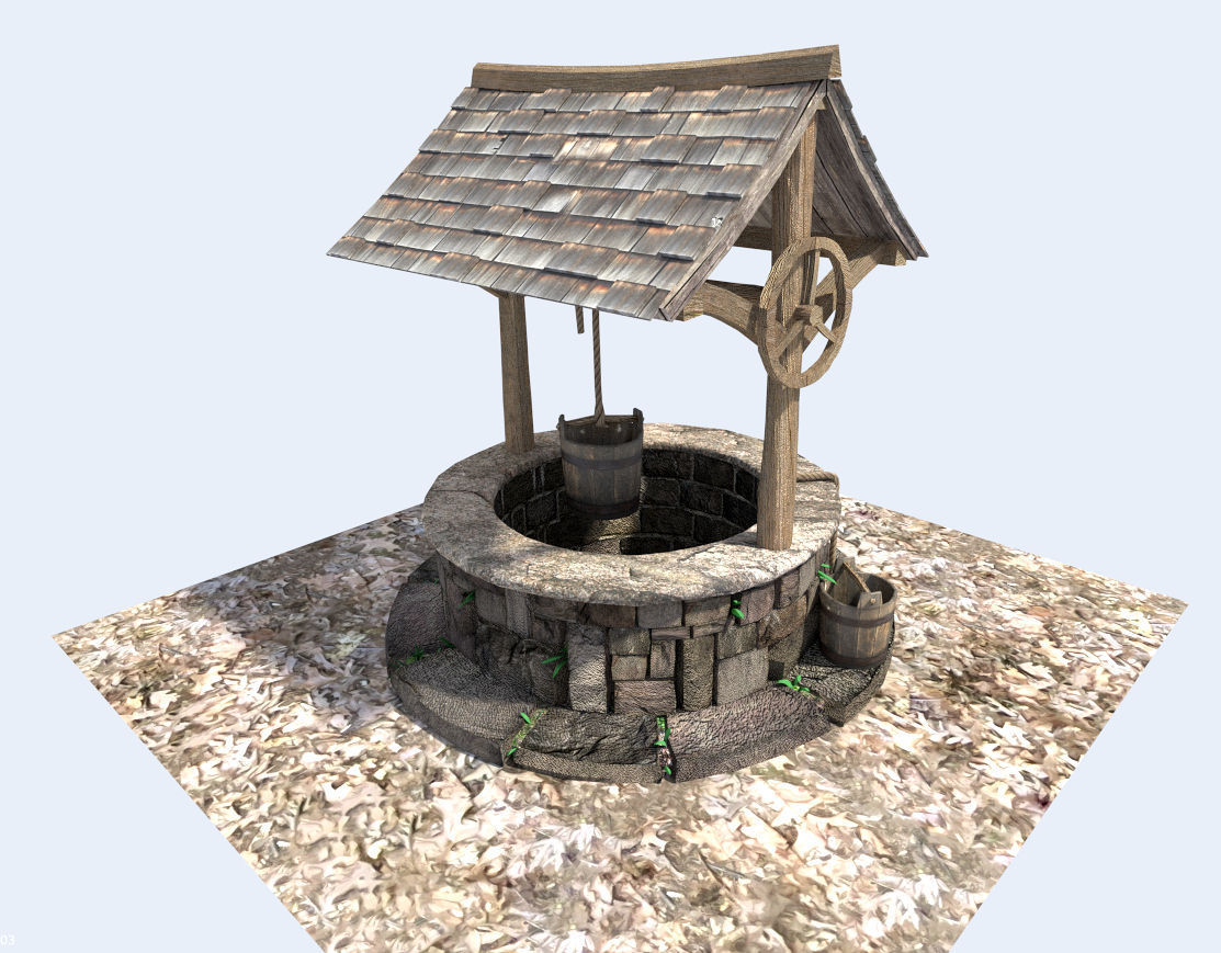 medieval water well 3D model_3