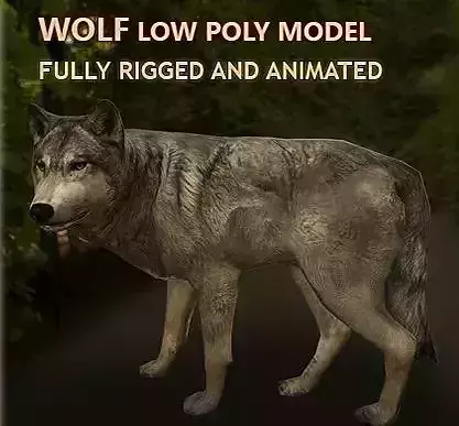 Wolf Rigged and Animated Low-poly 3D model