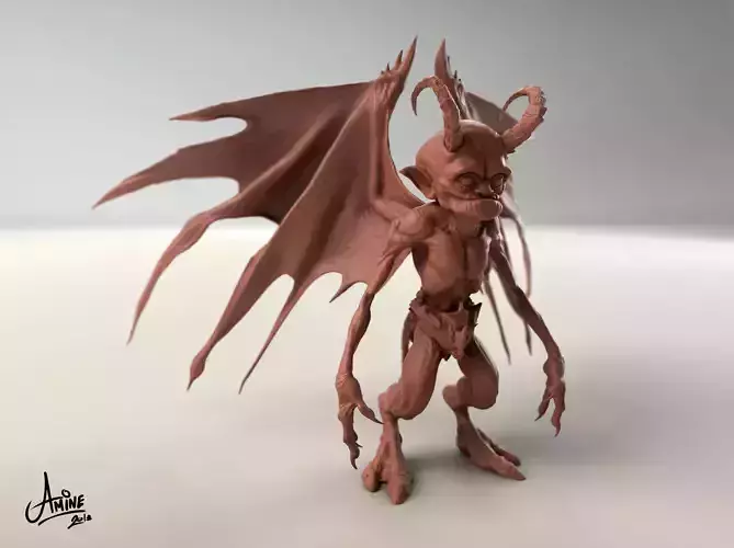 Gargoyle demon with wings 3D print model