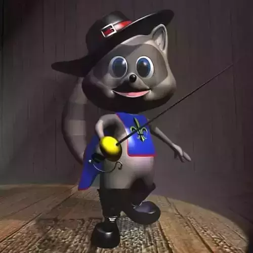 Racoon Musketeer Cartoon Character Rigged Low-poly 3D model