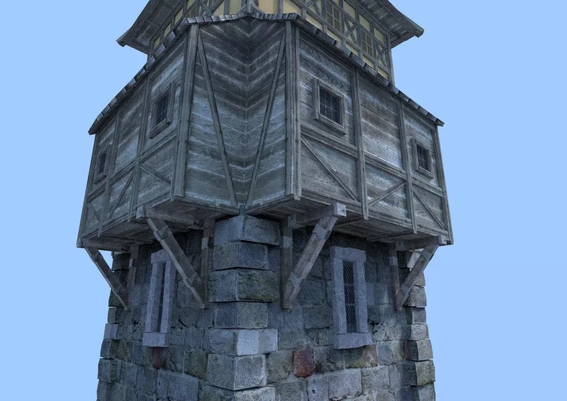 tower stone with door 3D model_0