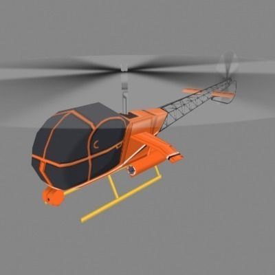 Helicopter orange flying in sky 3D model_2