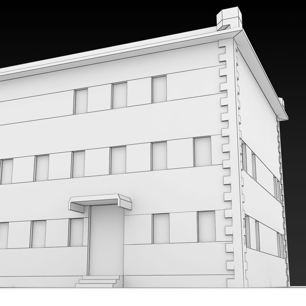 Building Lowpoly with roof Low-poly 3D model_3