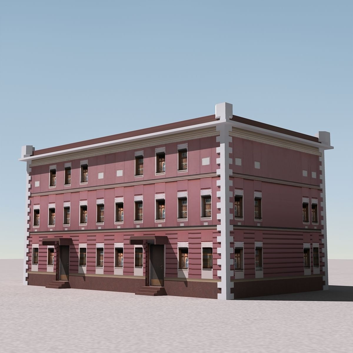 Building Lowpoly with roof Low-poly 3D model_9