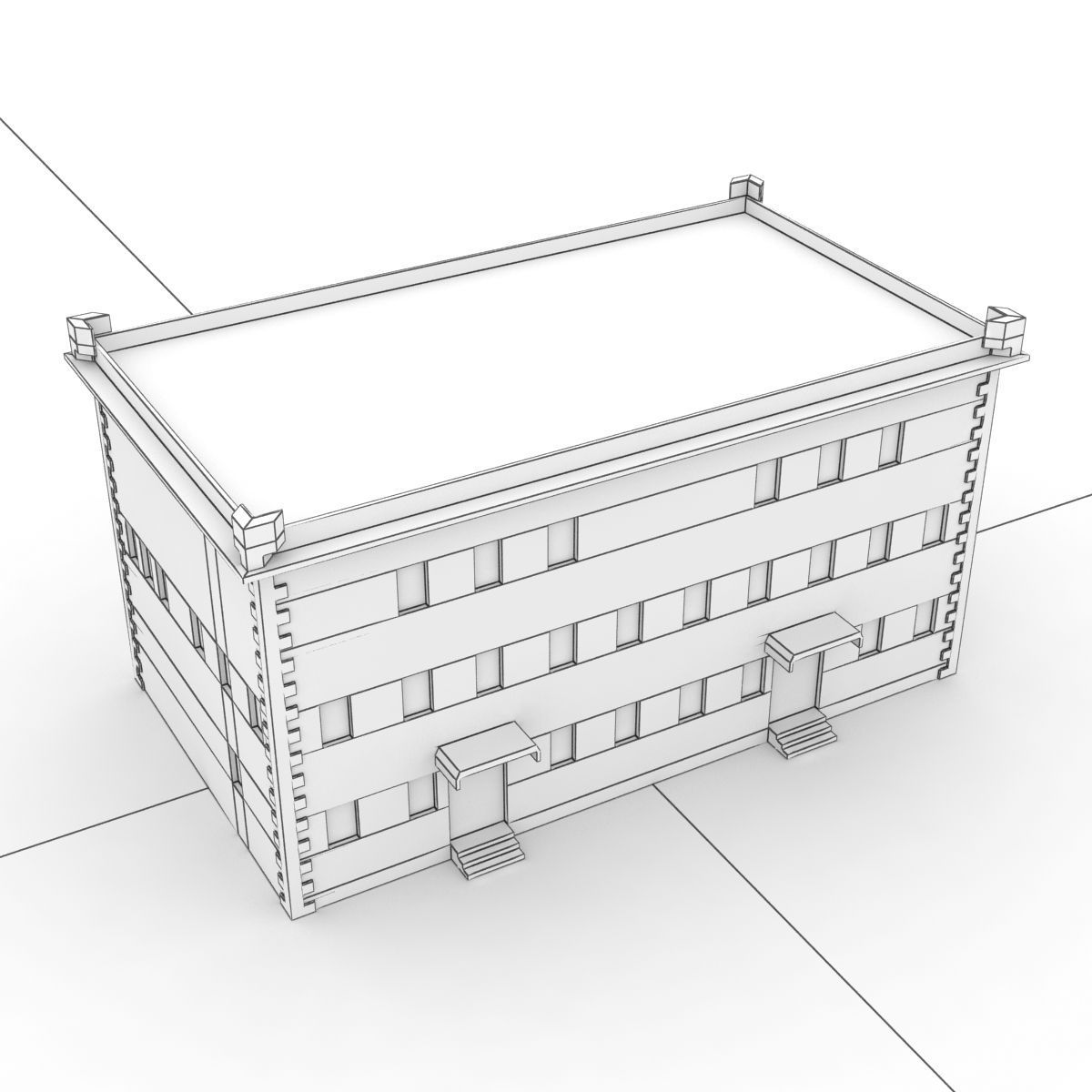 Building Lowpoly with roof Low-poly 3D model_4