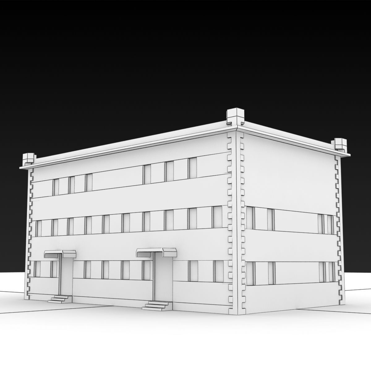 Building Lowpoly with roof Low-poly 3D model_6
