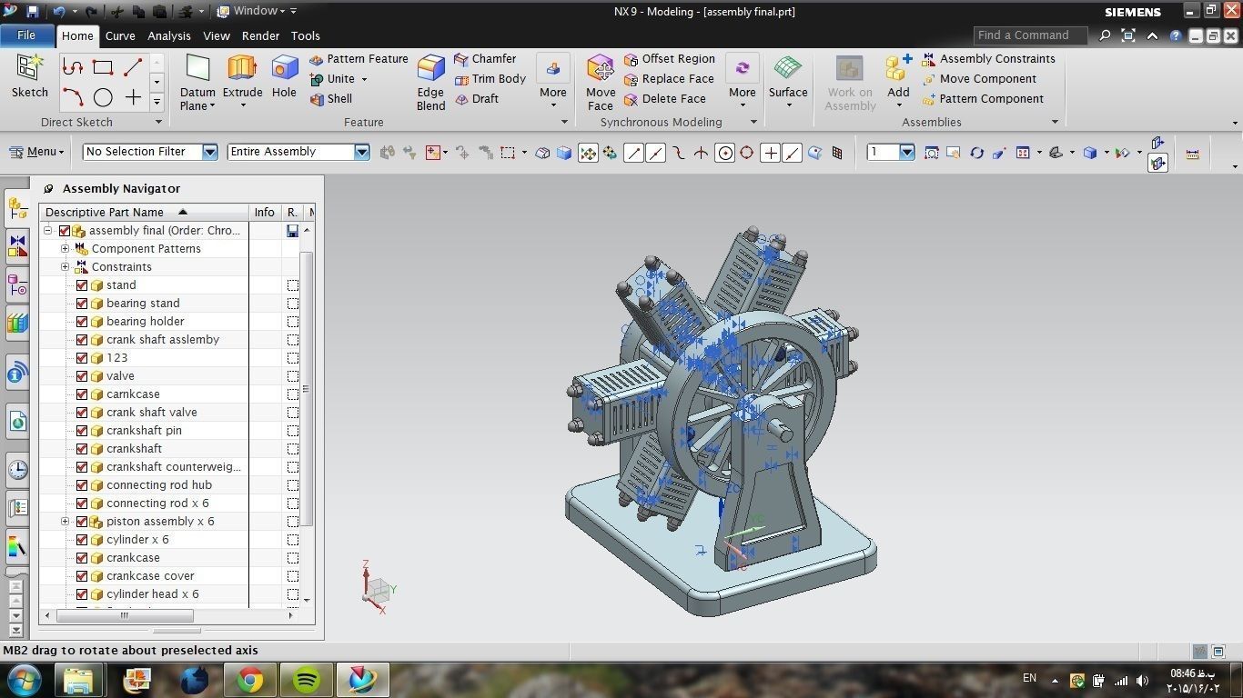 Miniature Pneumatic 6 Cylinder Radial Engine with NX 9 3D model_1