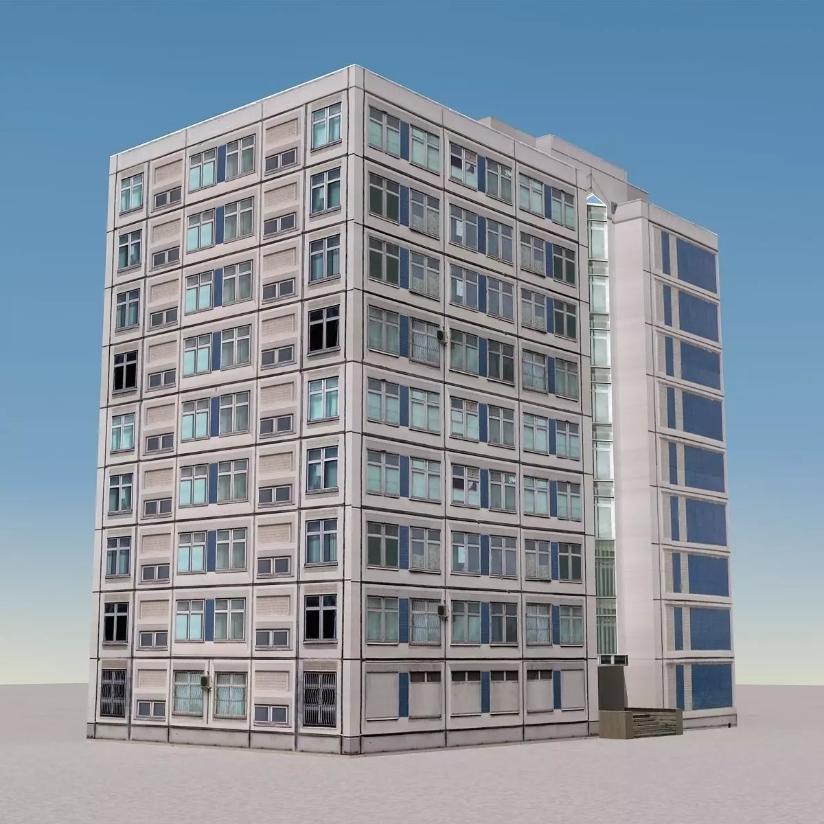 Building Lowpoly apartment with roof Low-poly 3D model_0