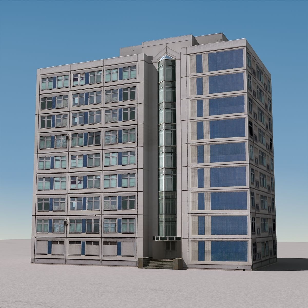 Building Lowpoly apartment with roof Low-poly 3D model_1