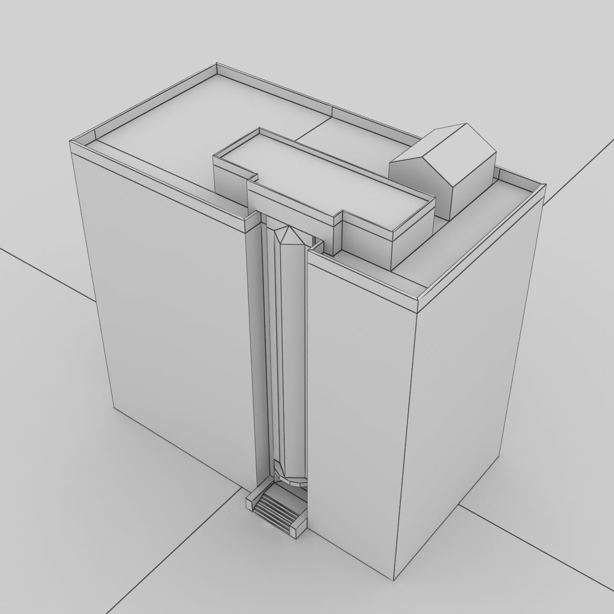 Building Lowpoly apartment with roof Low-poly 3D model_9