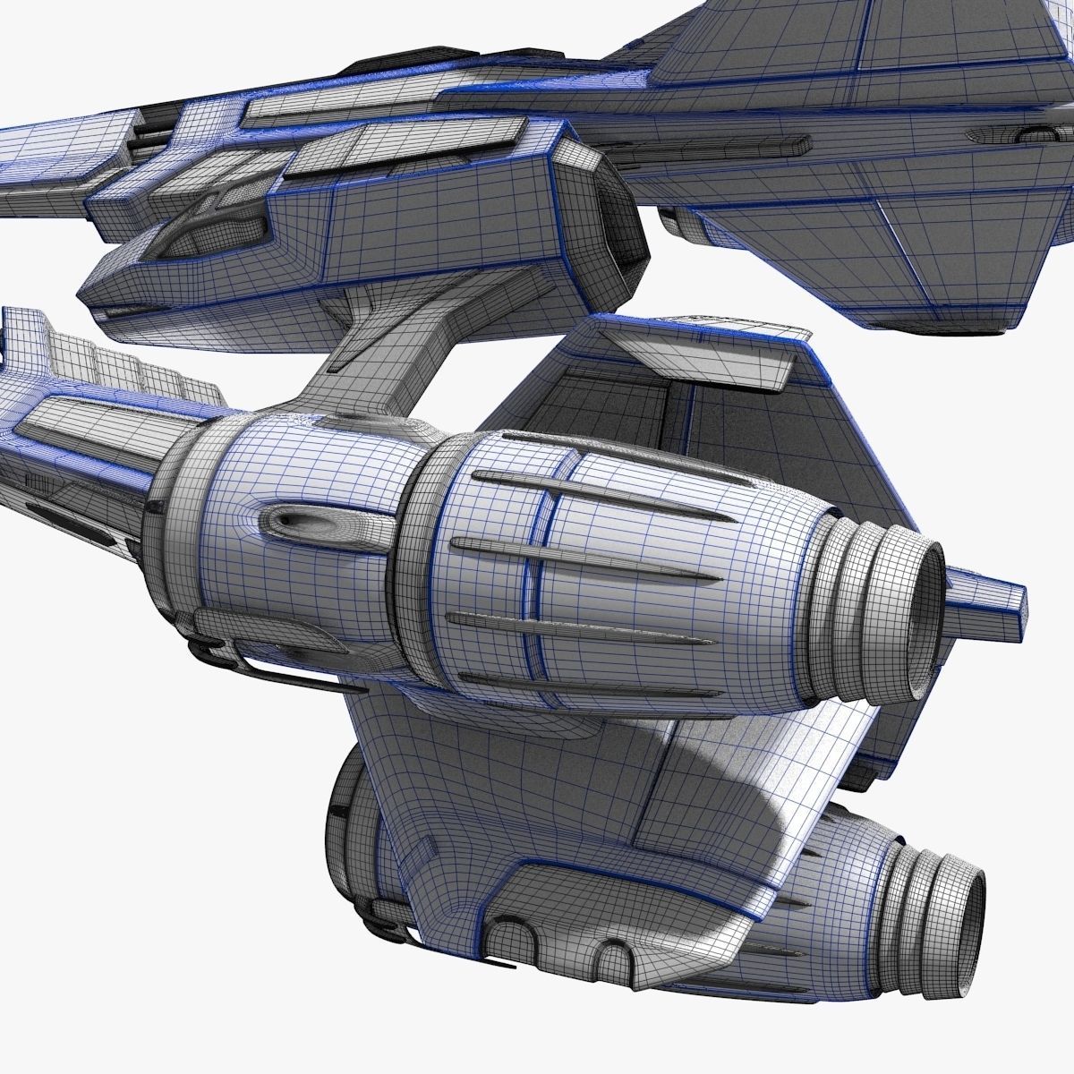 bluefighter spaceship flying 3D model_12