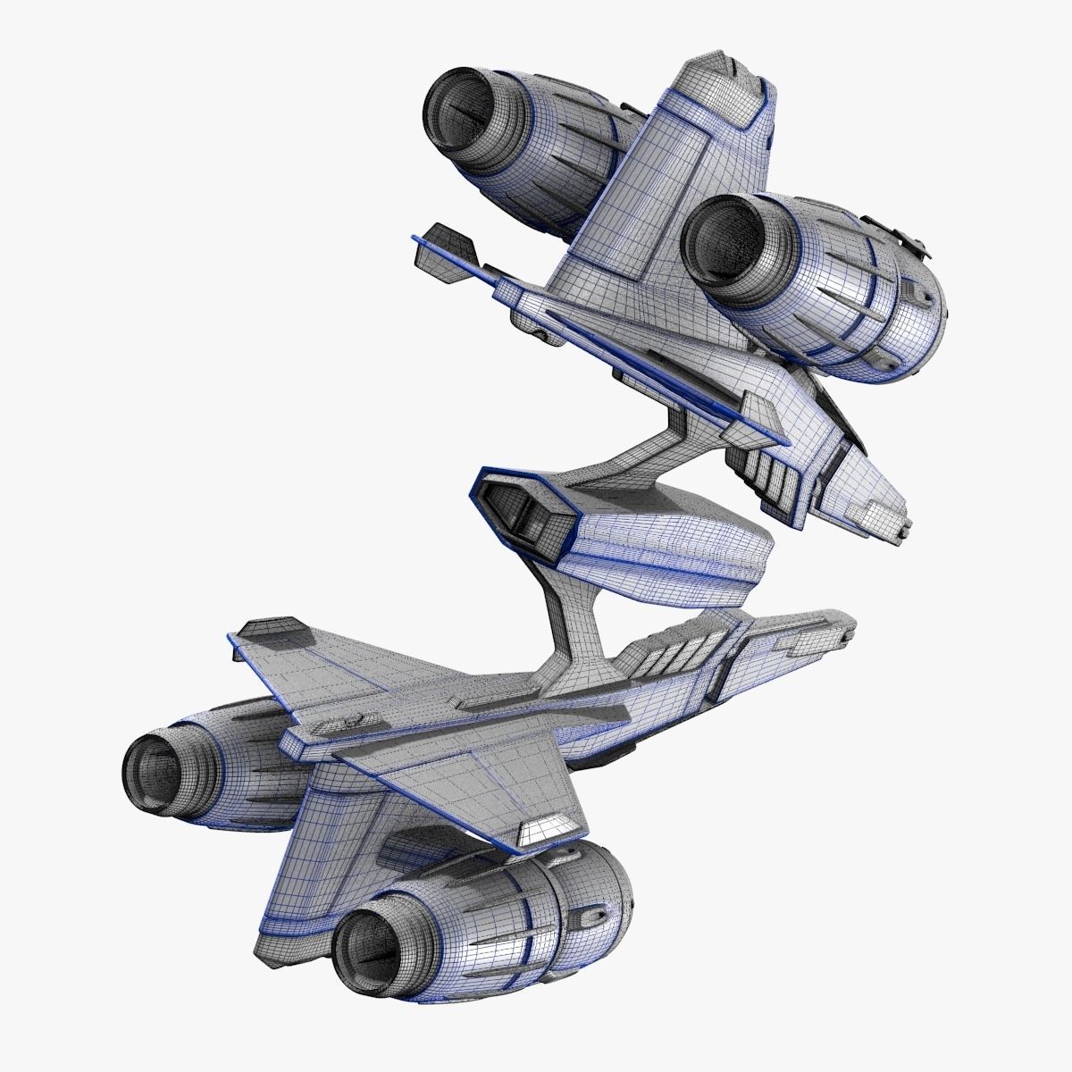 bluefighter spaceship flying 3D model_24