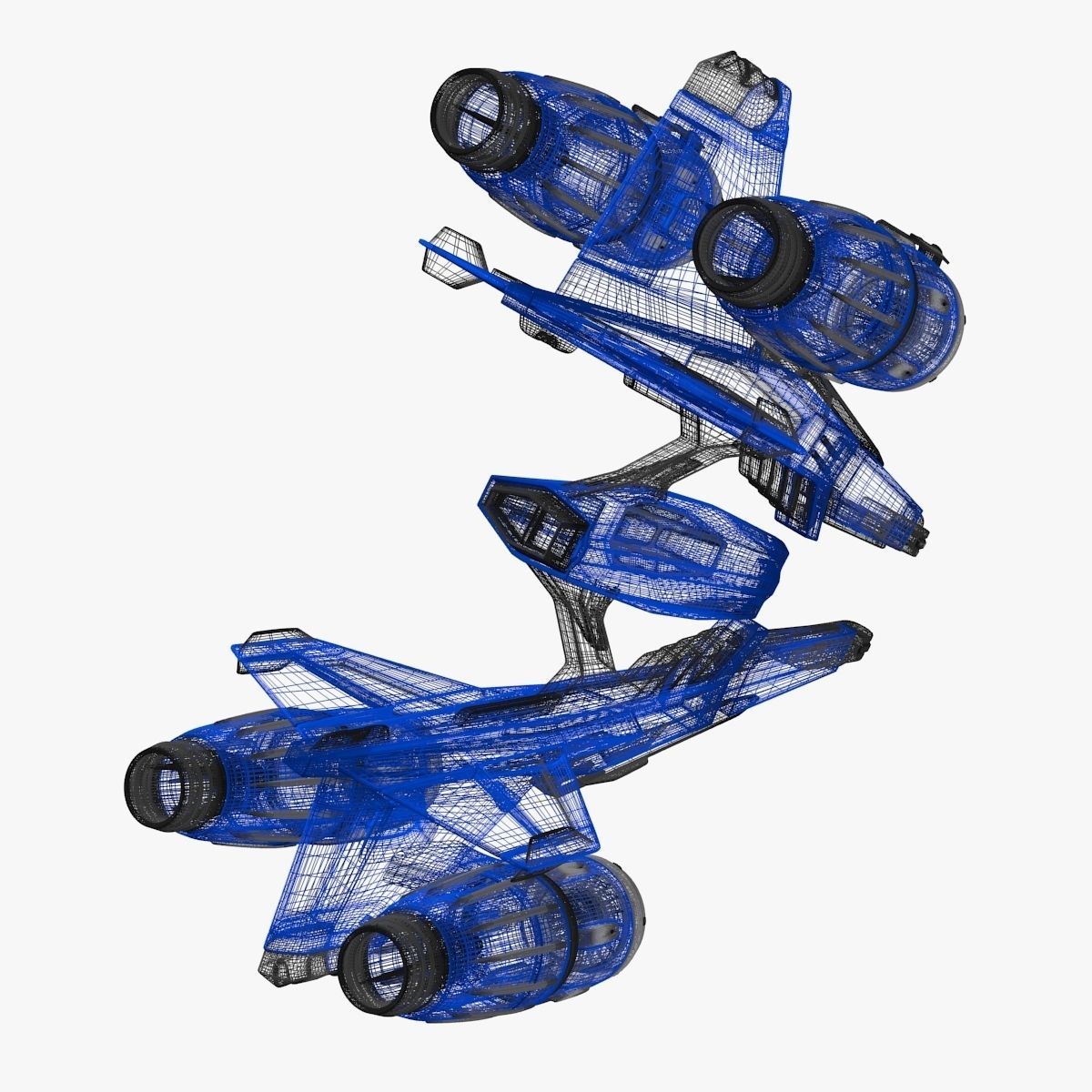 bluefighter spaceship flying 3D model_9
