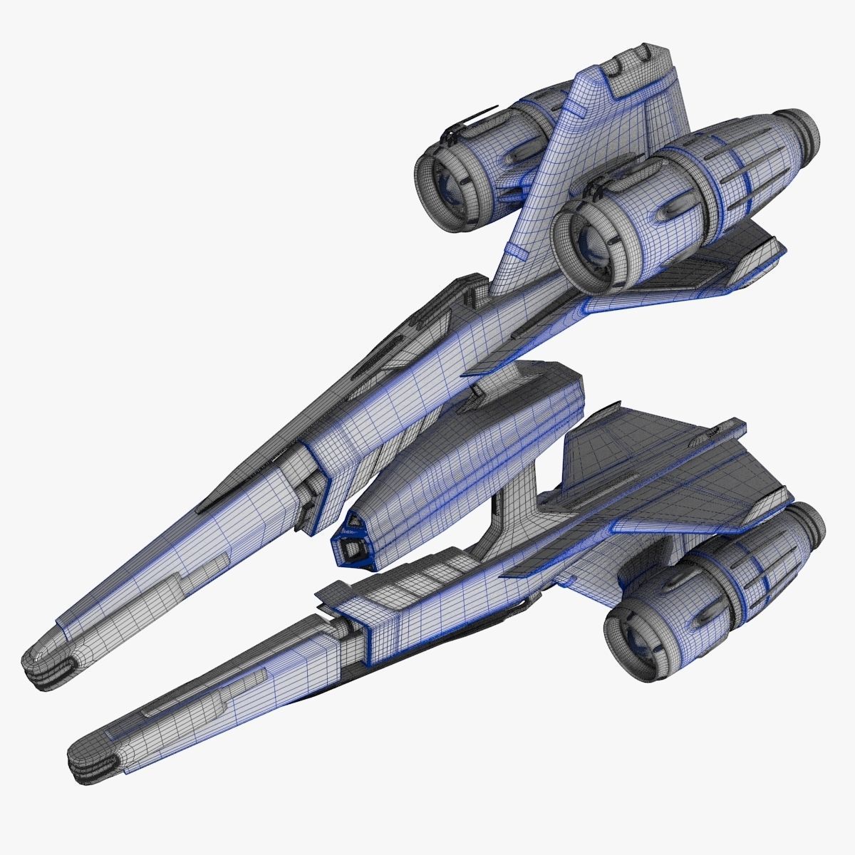 bluefighter spaceship flying 3D model_13