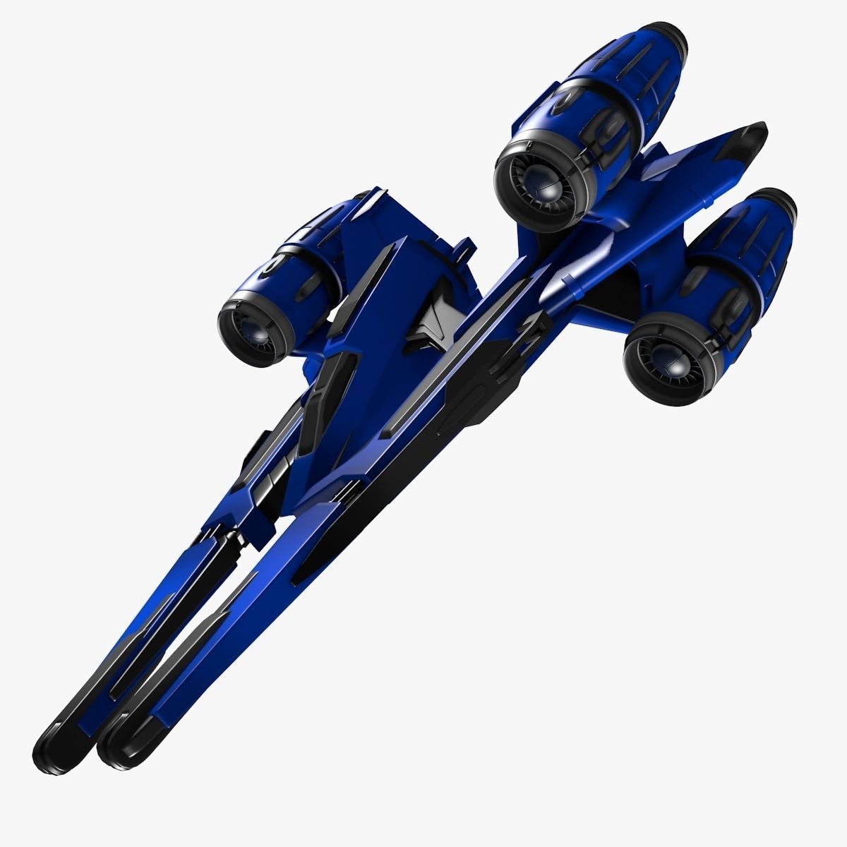 bluefighter spaceship flying 3D model_2
