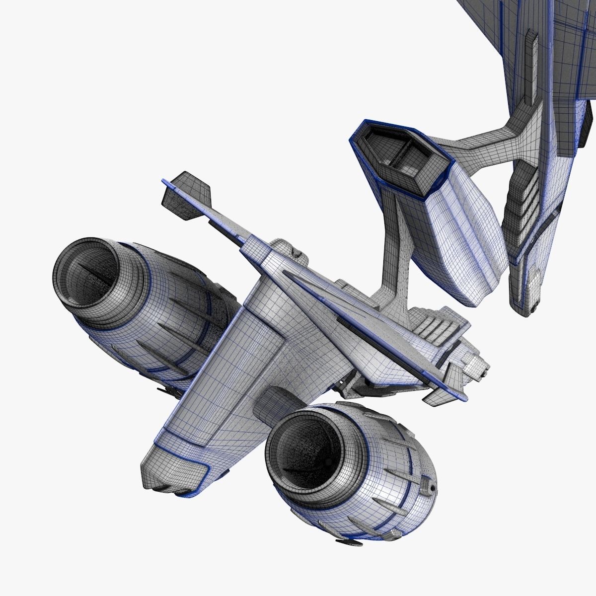 bluefighter spaceship flying 3D model_8