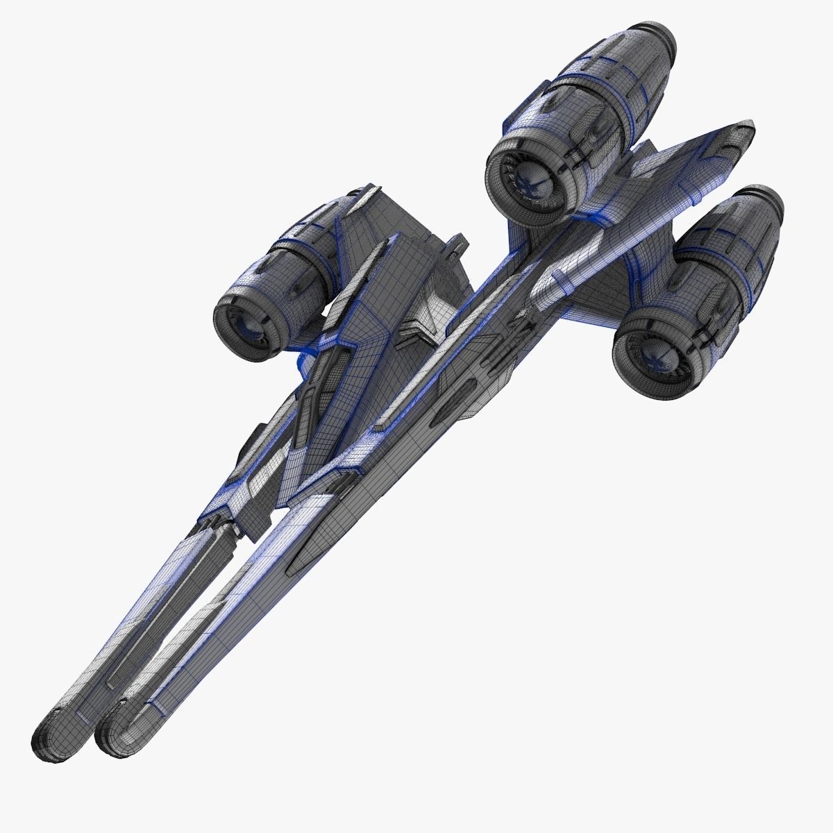 bluefighter spaceship flying 3D model_17