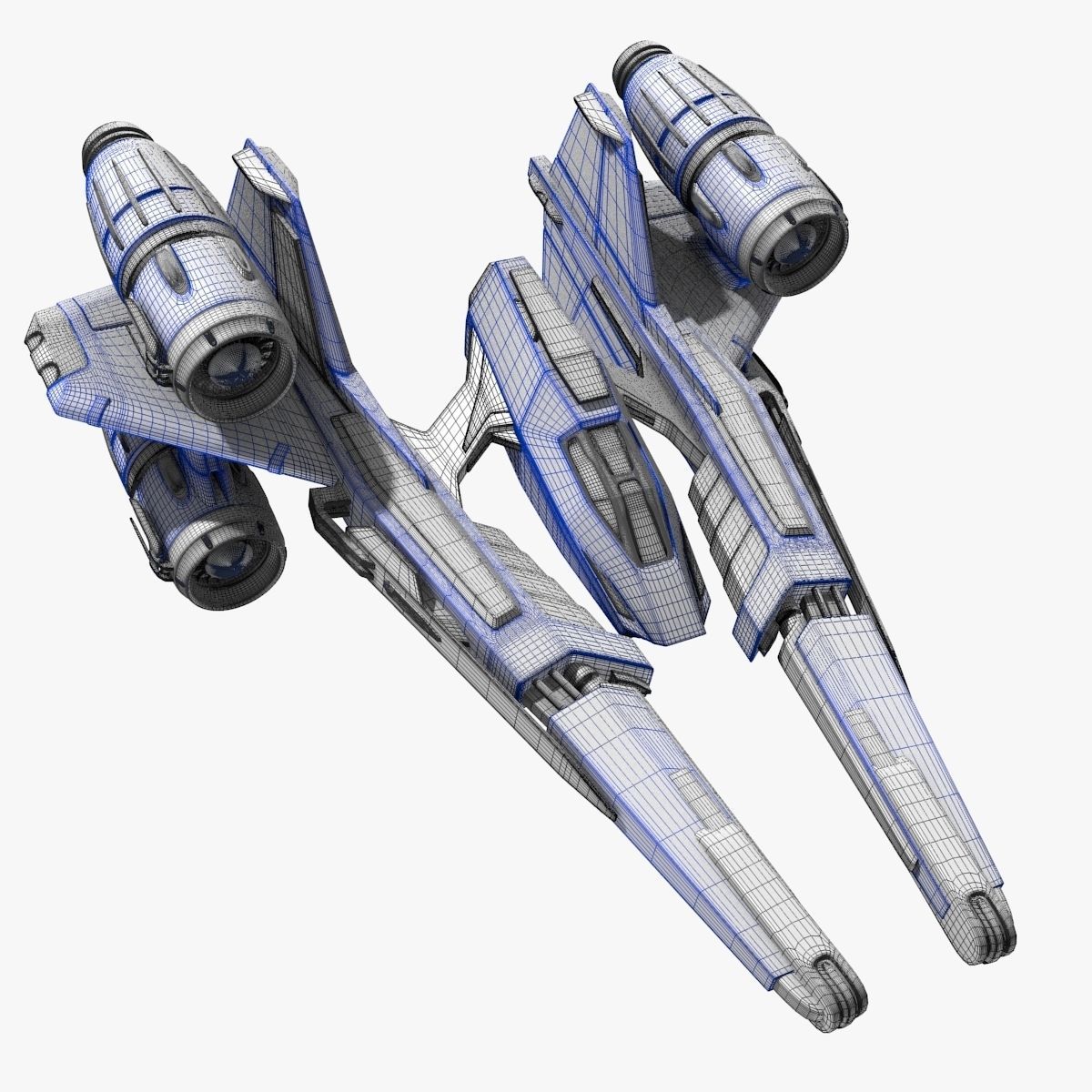 bluefighter spaceship flying 3D model_11
