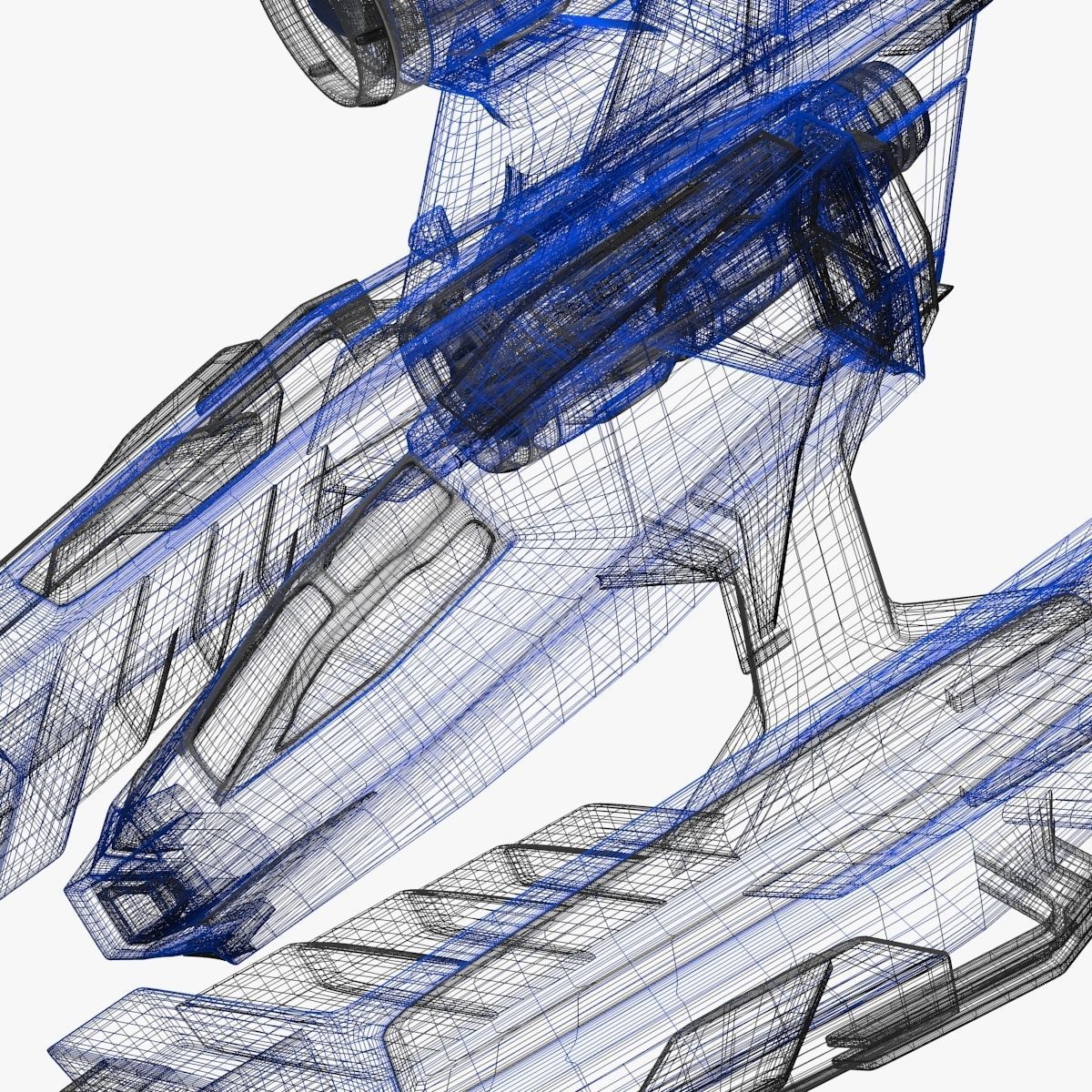 bluefighter spaceship flying 3D model_16