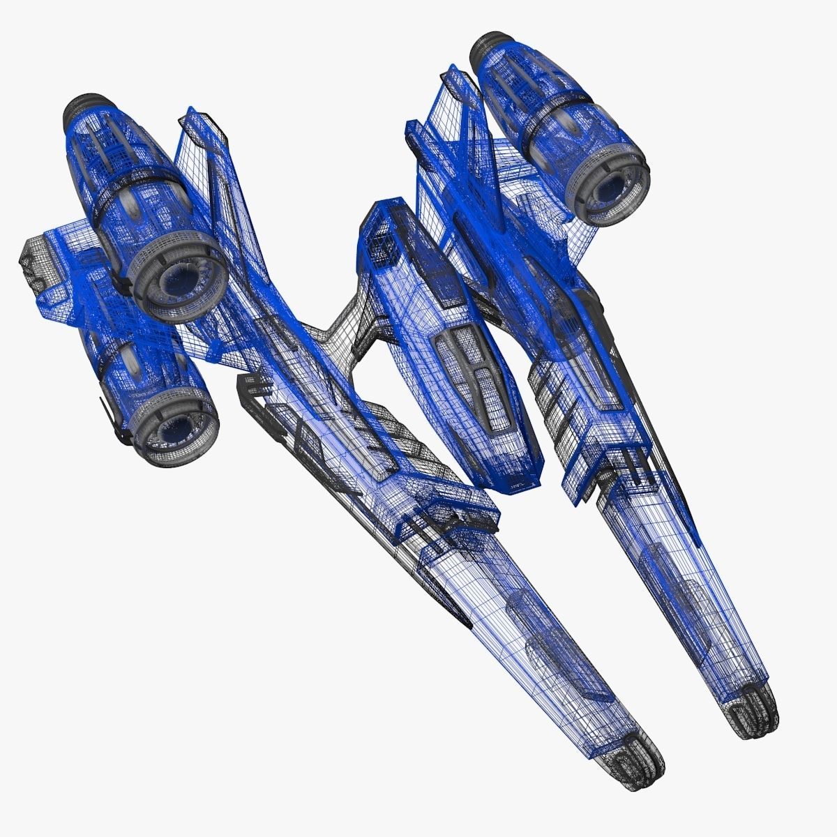 bluefighter spaceship flying 3D model_23