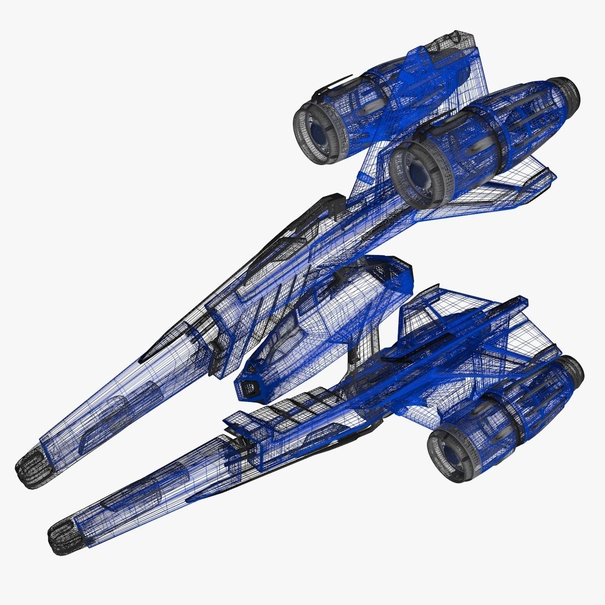 bluefighter spaceship flying 3D model_25