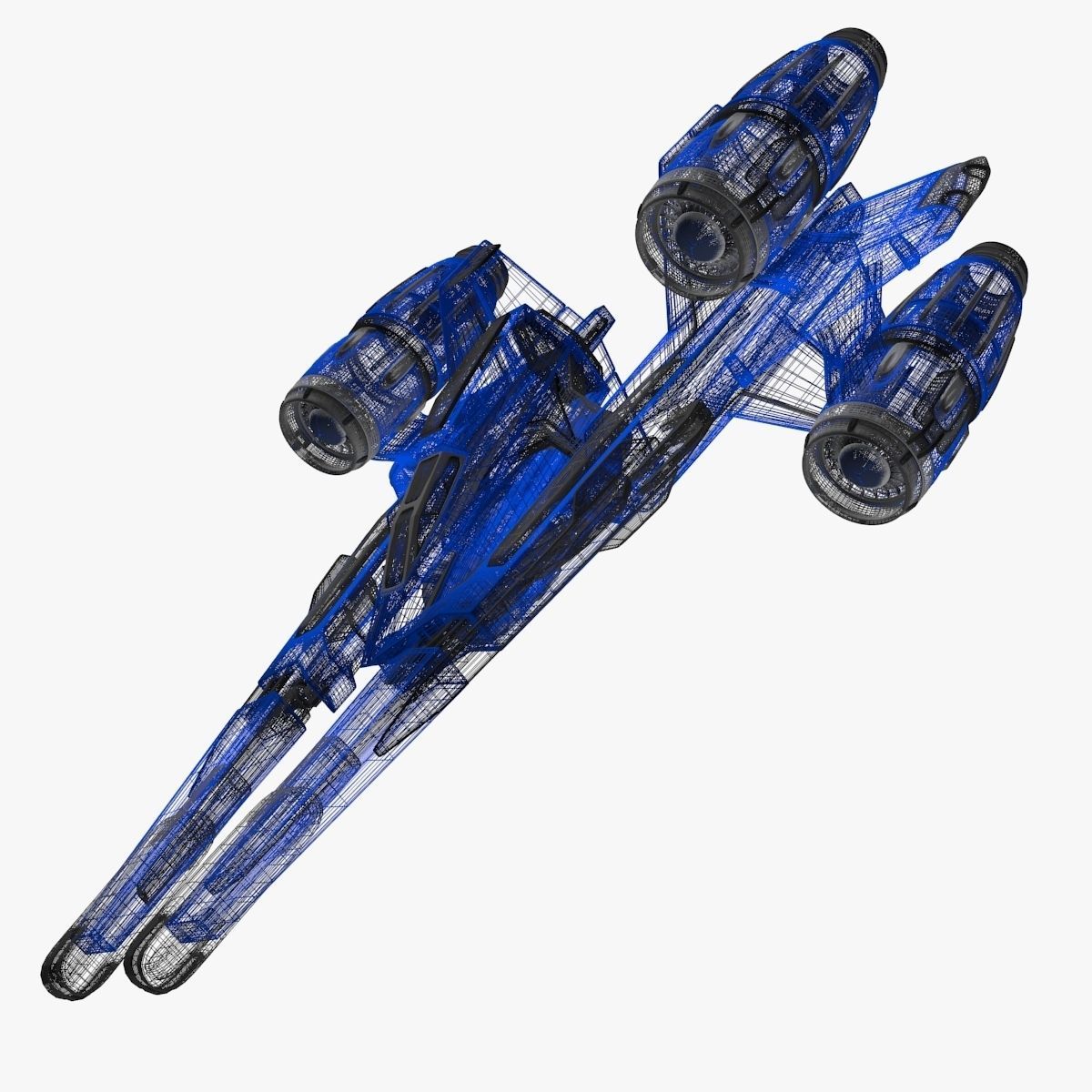 bluefighter spaceship flying 3D model_4