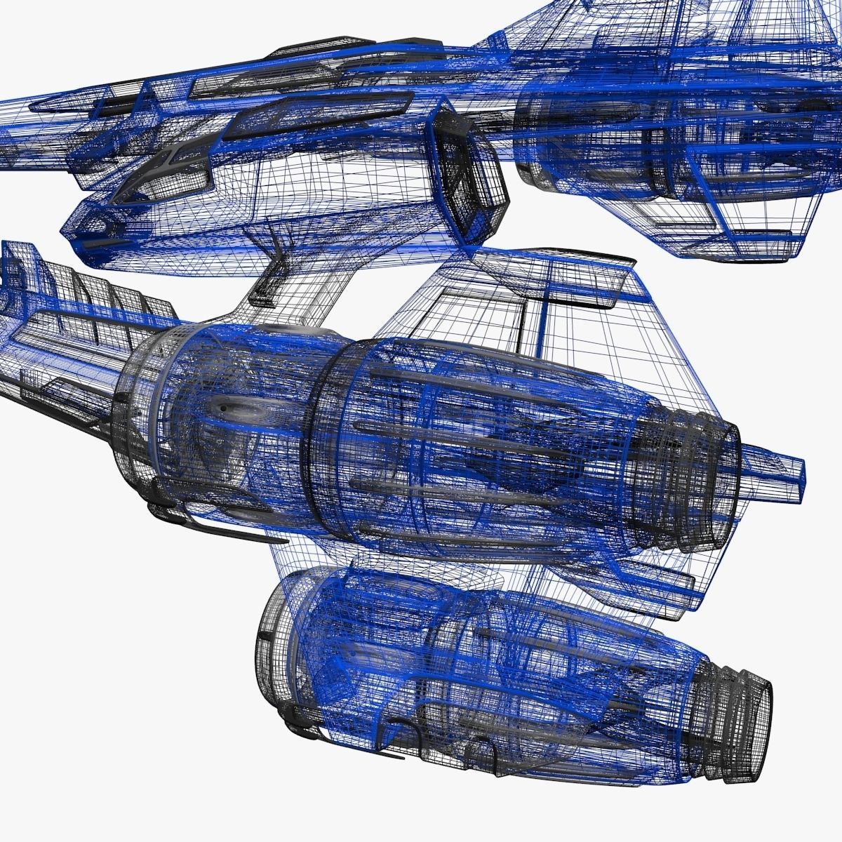 bluefighter spaceship flying 3D model_7
