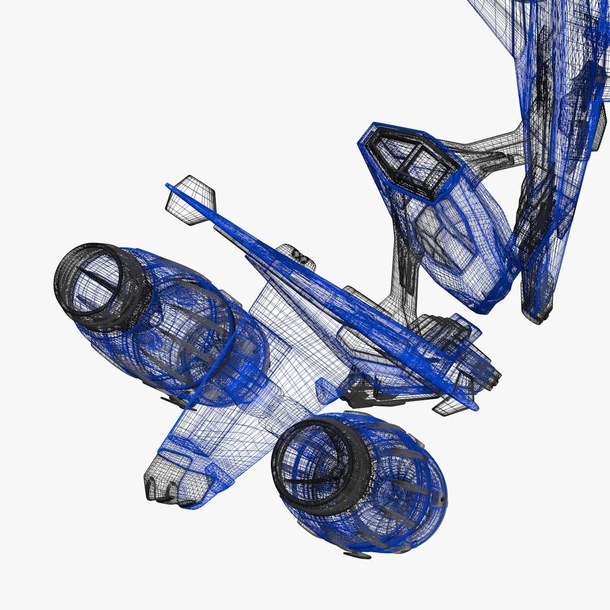 bluefighter spaceship flying 3D model_19