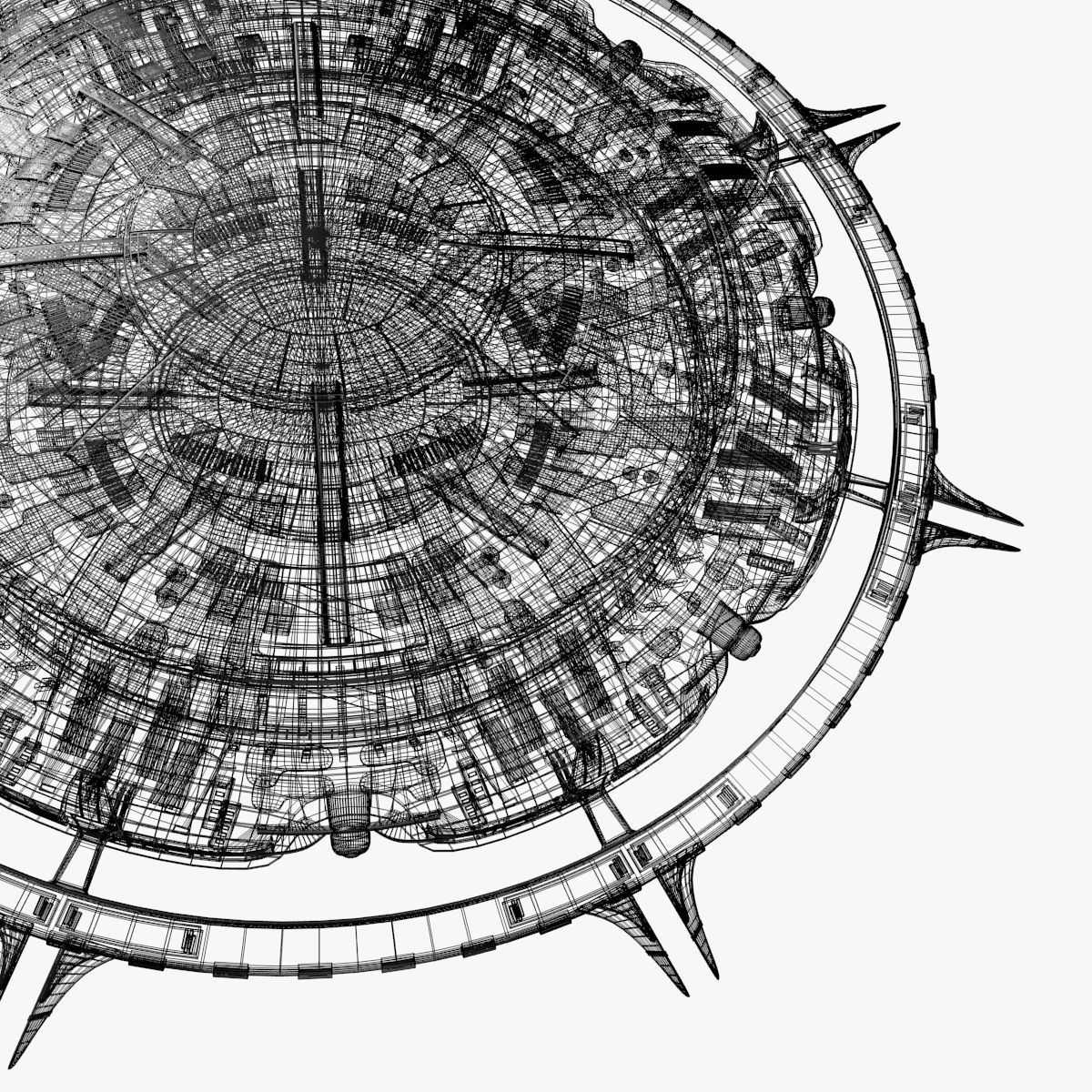 starbase spaceship with spikes 3D model_10