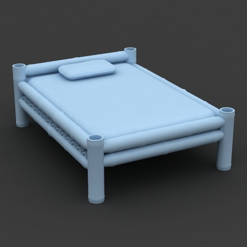 Bed Cot Bamboo 3D model_5