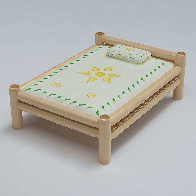 Bed Cot Bamboo 3D model_1