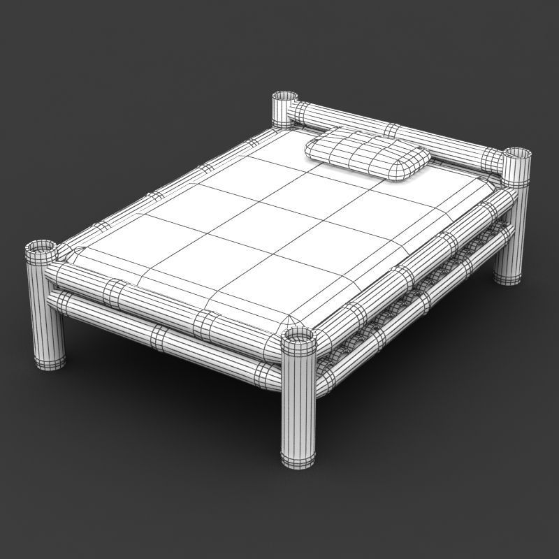 Bed Cot Bamboo 3D model_6