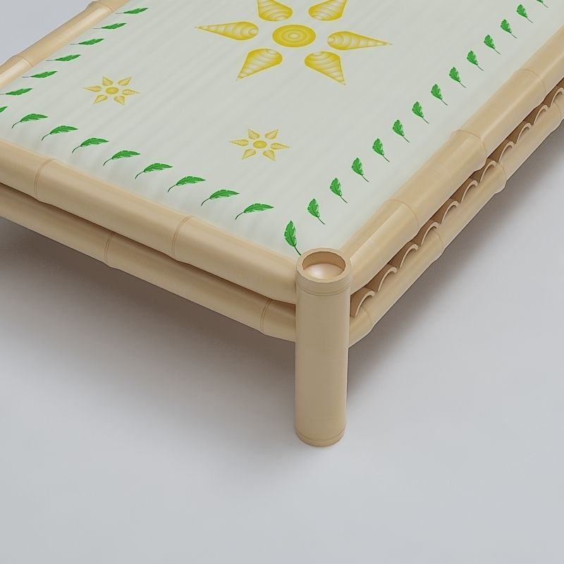 Bed Cot Bamboo 3D model_3