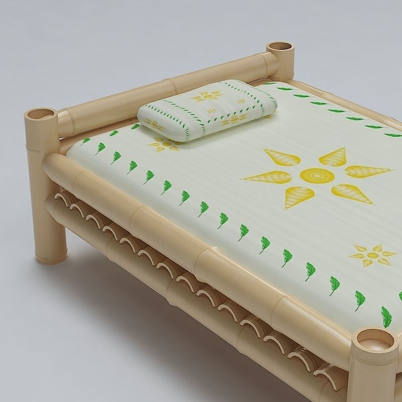 Bed Cot Bamboo 3D model_2