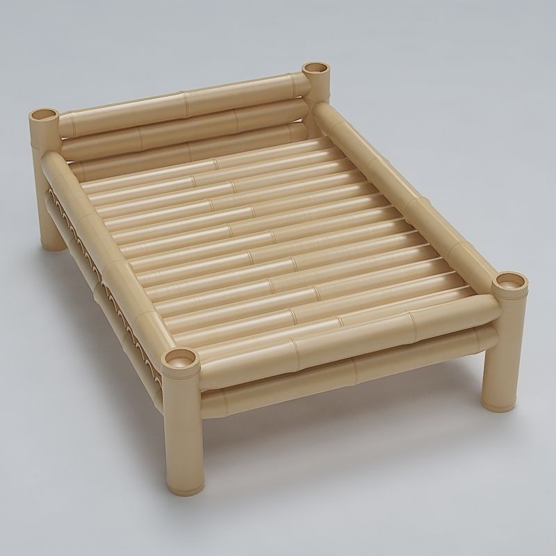 Bed Cot Bamboo 3D model_4