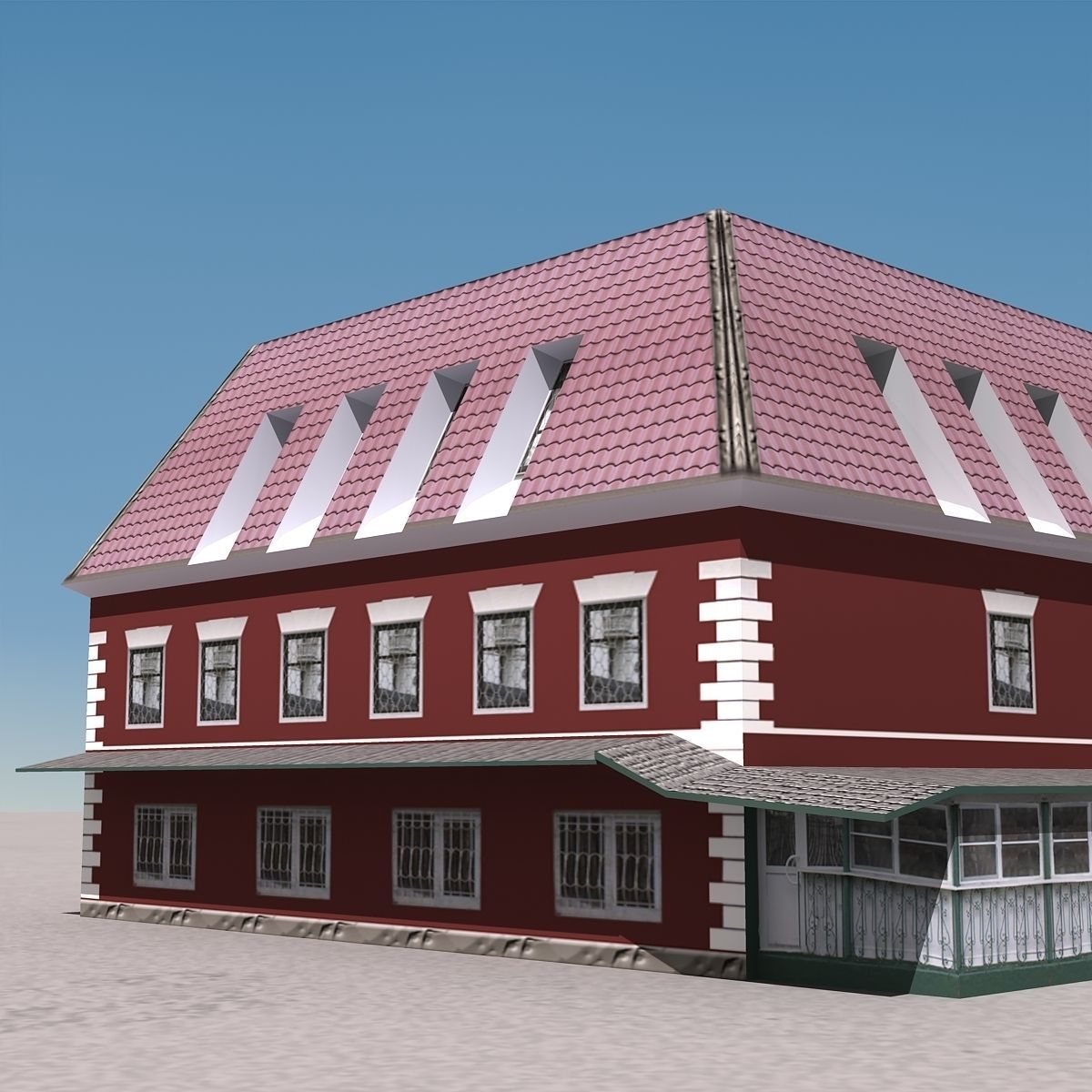 Building Lowpoly house with roof and tiled roof Low-poly 3D model_6
