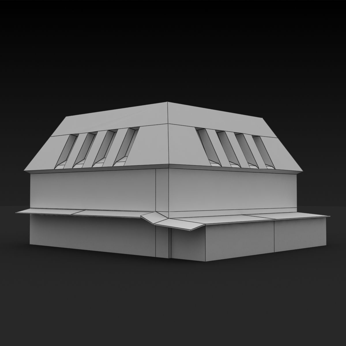 Building Lowpoly house with roof and tiled roof Low-poly 3D model_11